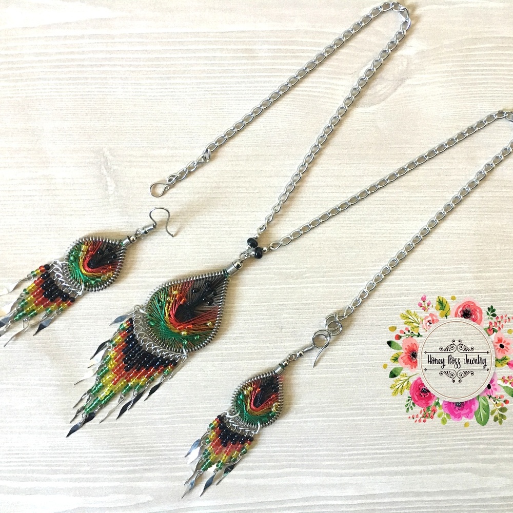 Necklace and earrings set Rasta jewelry unique